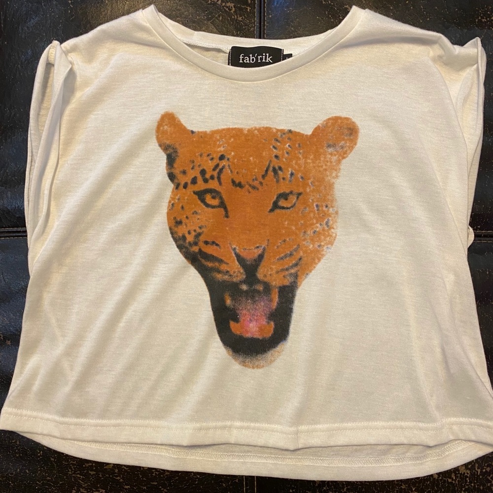 fab'rik White Muscle Tee with Orange Leopard Graphic